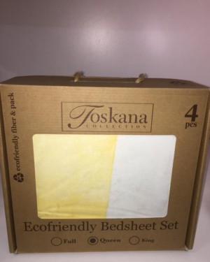 SET DE SABANAS QUEEN TOSKANA 4 PIEZAS ECOFRIENDLY AMARILLO-BLANCO