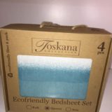SET DE SABANAS QUEEN TOSKANA 4 PIEZAS ECOFRIENDLY AQUA-BLANCO