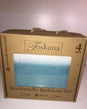 SET DE SABANAS QUEEN TOSKANA 4 PIEZAS ECOFRIENDLY AQUA-BLANCO