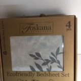 SET DE SABANAS QUEEN TOSKANA 4 PIEZAS ECOFRIENDLY BLANCO CON RAMAS GRISES