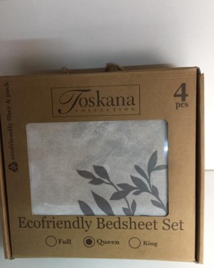 SET DE SABANAS QUEEN TOSKANA 4 PIEZAS ECOFRIENDLY BLANCO CON RAMAS GRISES