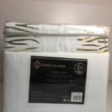 SET DE SABANAS QUEEN MÓNICA CLASSICS 4 PIEZAS LISO CON DISEÑO LINEAS DORADAS