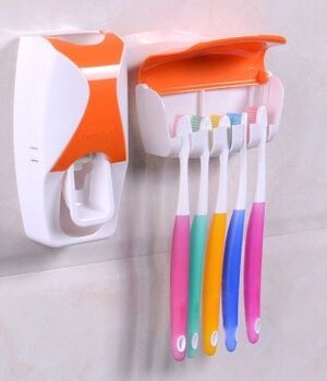 Dispensador De Pasta Dental + Porta Cepillos (anaranjado)